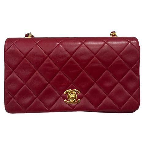 Chanel Borsa A Tracolla Mini Flap Pelle Liscia Rossa 1989 For